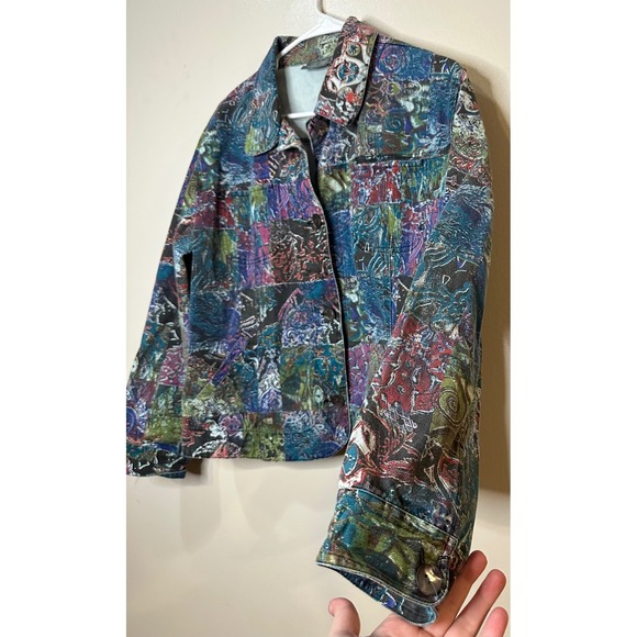 Addition by Chico's Women Patchwork Paisley Print Cotton Jacket Multi Color Sz 2 - Picture 5 of 6